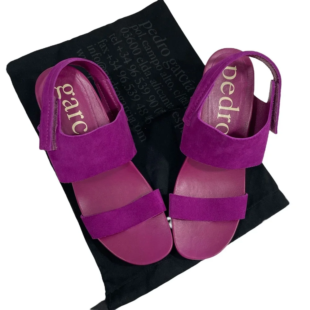 NWT Pedro Garcia Collins Purple Suede Slingback Block Heel Sandals Size 40 US 10